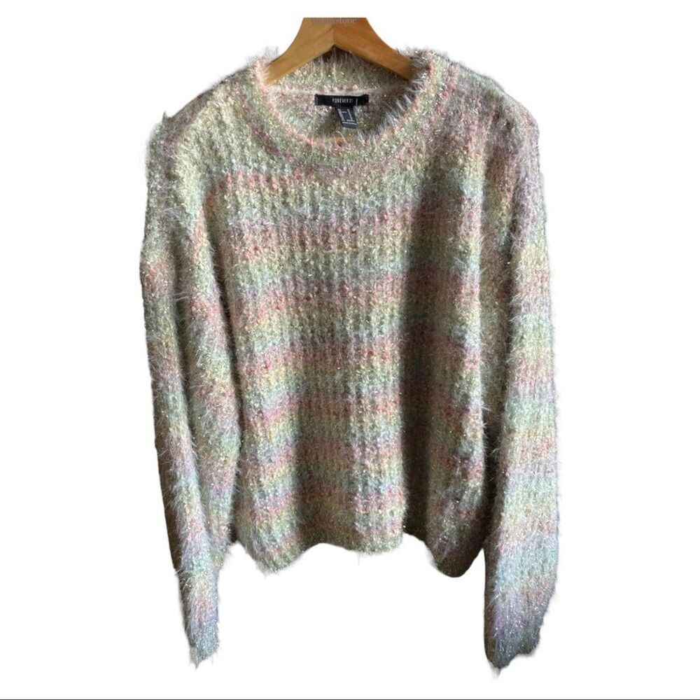 Forever 21 Rainbow Stripe Crew Neck Sweater M